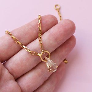 Crystal drop box chain necklace, Swarovski crystal dangle necklace